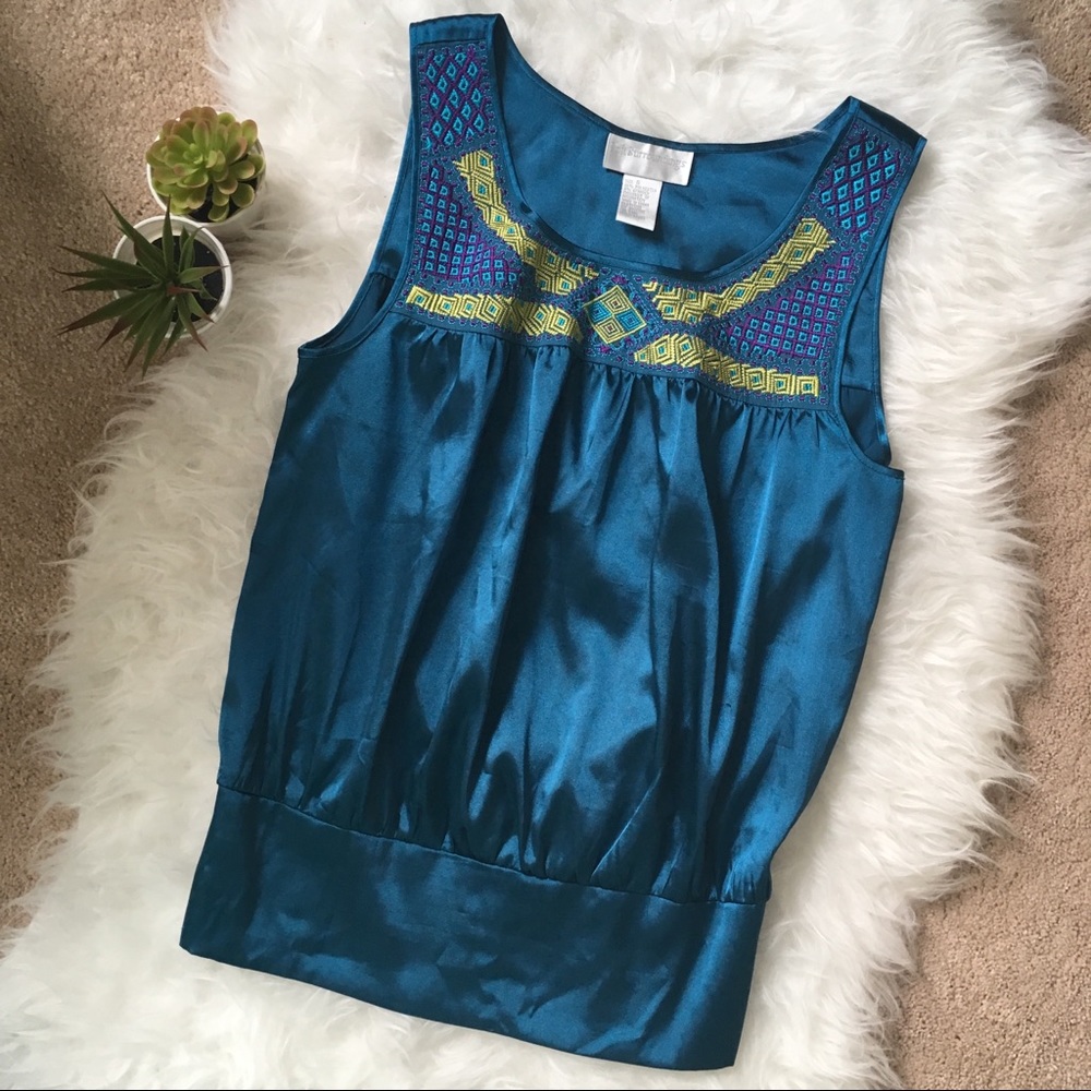 Dark Teal sleeveless top with tribal stitching